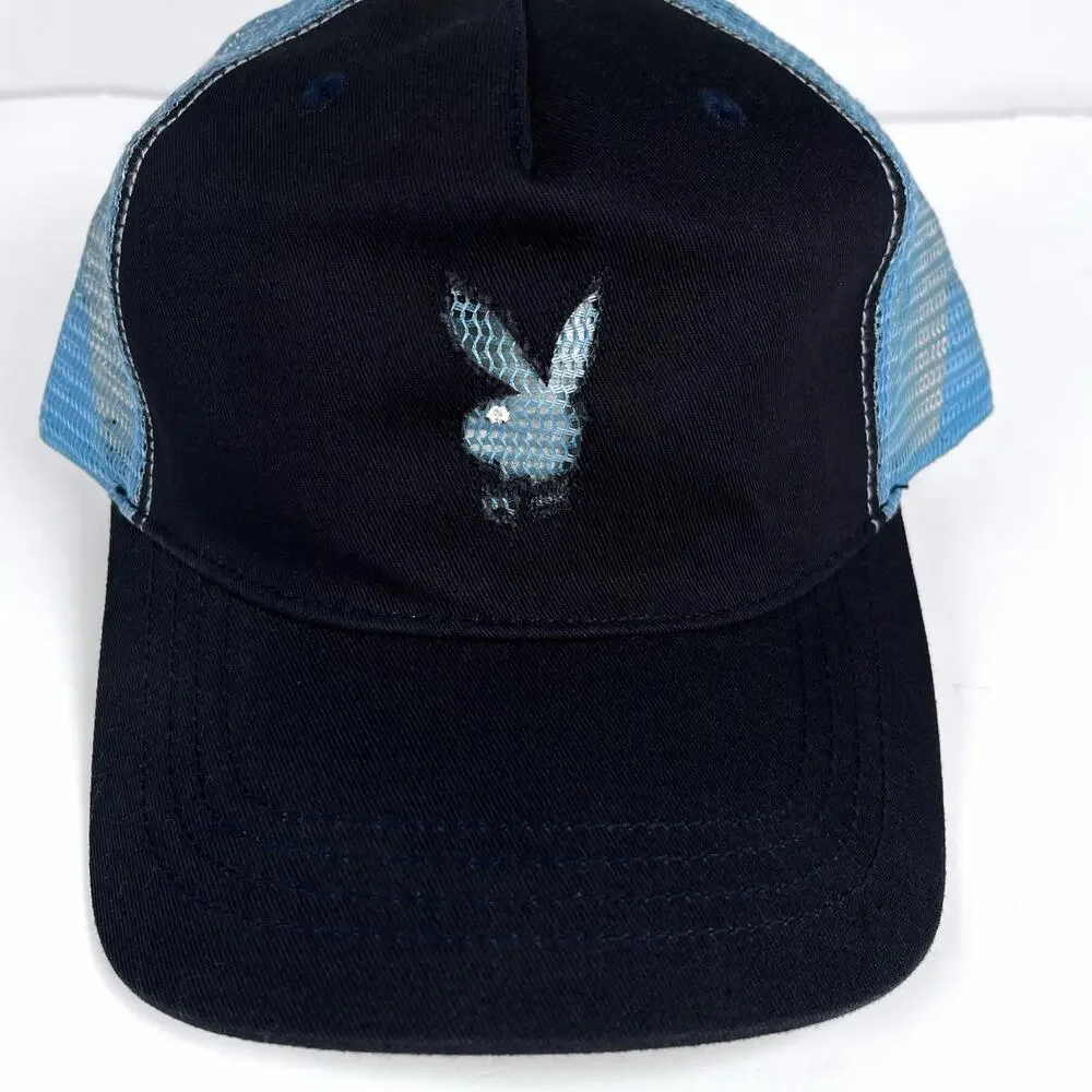 NWT Vintage Y2K Playboy Bunny Blue Trucker Hat Cap Headwear New With Tags